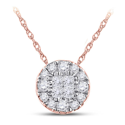 14kt Rose Gold Princess Round Diamond Cluster Pendant 1/4 Cttw