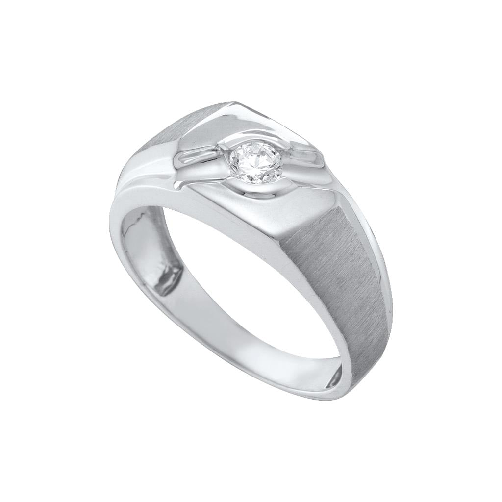 14k White Gold Round Diamond Solitaire Satin-finish Ring 1/4 Cttw