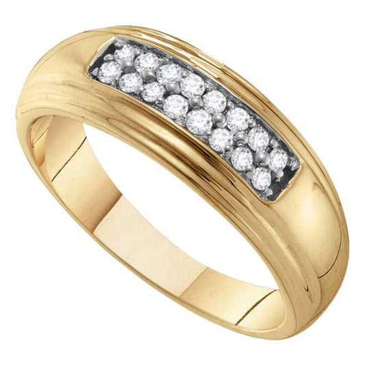 10k Yellow Gold Round Diamond Double Row Wedding Band Ring 1/4 Cttw