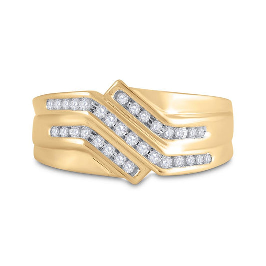 10k Yellow Gold Round Diamond Triple Row Band Ring 1/4 Cttw