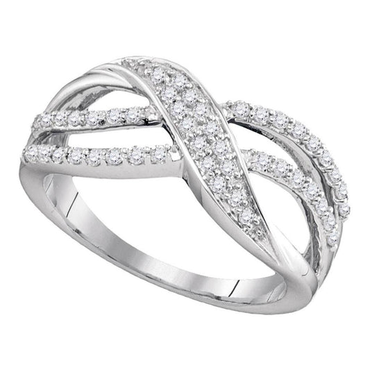 14k White Gold Round Diamond Crossover Band Ring 1/3 Cttw