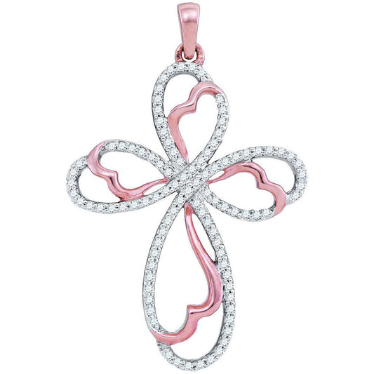 10k Rose Gold Round Diamond Cross Religious Pendant 1/4 Cttw