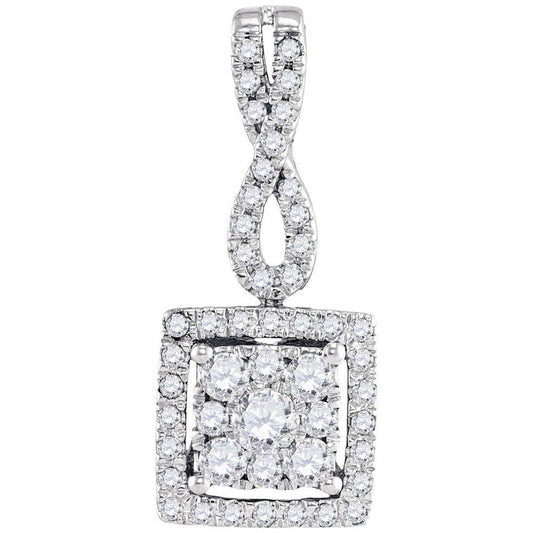 14k White Gold Round Diamond Square Cluster Pendant 1/2 Cttw