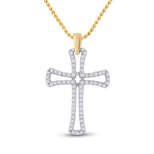 10k Yellow Gold Round Diamond Gothic Cross Pendant 1/4 Cttw