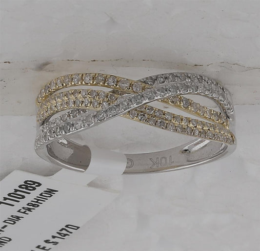 10k Two-tone Gold Round Diamond Crossover Band Ring 1/2 Cttw