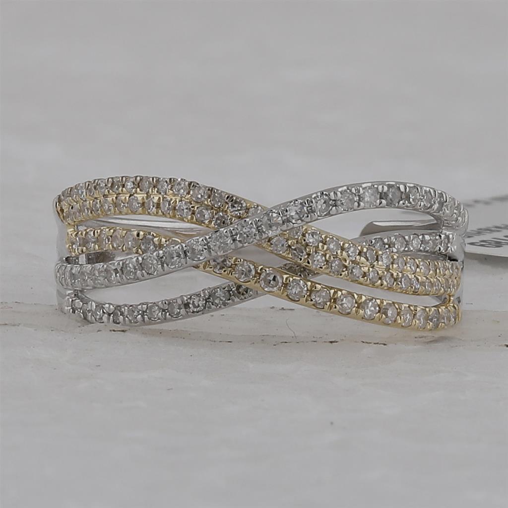 10k Two-tone Gold Round Diamond Crossover Band Ring 1/2 Cttw