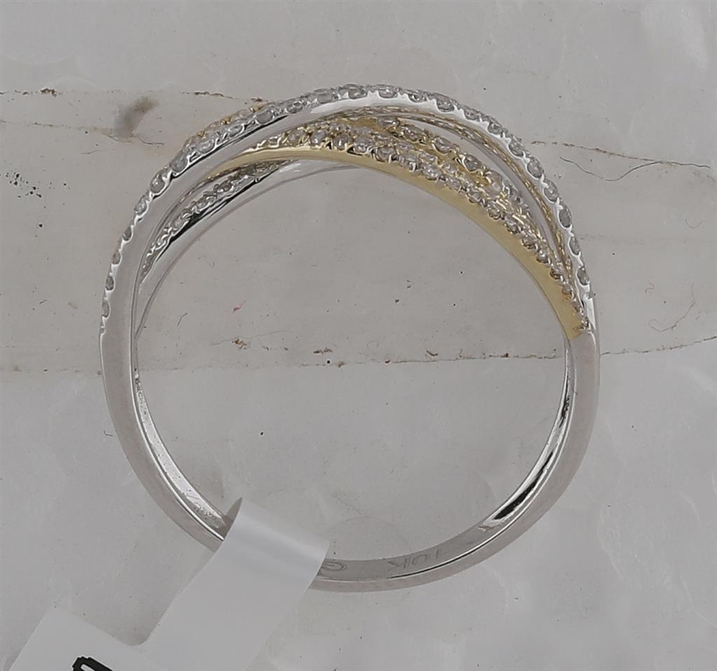 10k Two-tone Gold Round Diamond Crossover Band Ring 1/2 Cttw