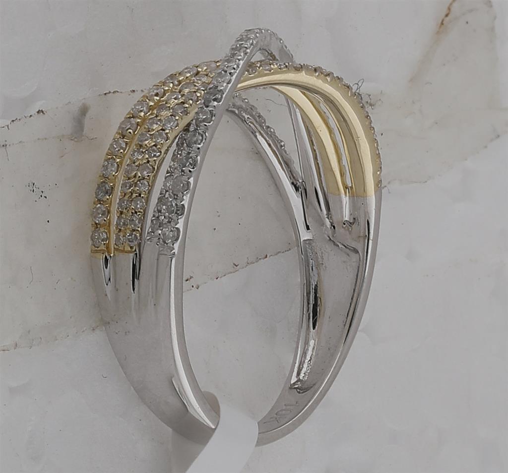 10k Two-tone Gold Round Diamond Crossover Band Ring 1/2 Cttw