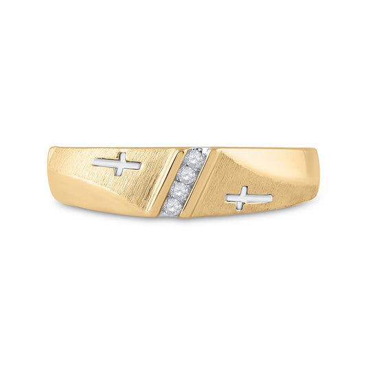 10k Yellow Gold Round Diamond Single Row Cross Wedding Band 1/20 Cttw