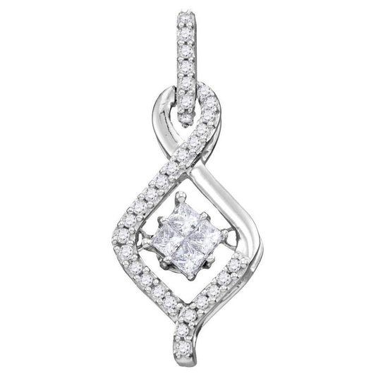 14k White Gold Princess Diamond Moving Twinkle Cluster Teardrop Pendant 1/5 Cttw