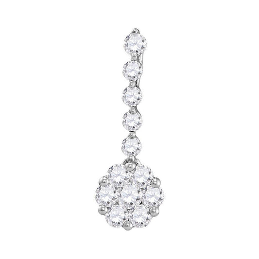 14k White Gold Round Diamond Cluster Pendant 1/2 Cttw