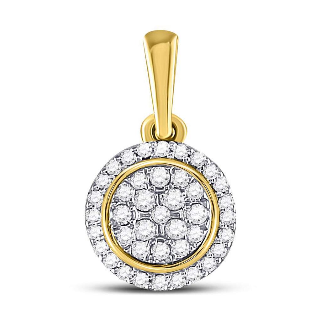 10k Yellow Gold Round Diamond Circle Cluster Pendant 1/4 Cttw