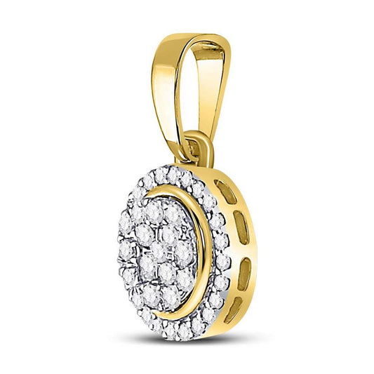 10k Yellow Gold Round Diamond Circle Cluster Pendant 1/4 Cttw