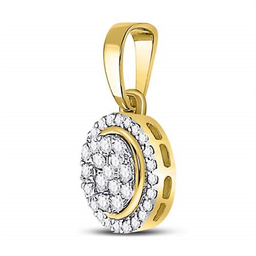 10k Yellow Gold Round Diamond Circle Cluster Pendant 1/4 Cttw