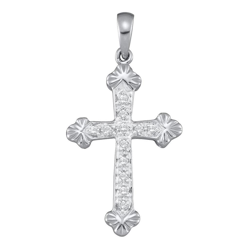 14k White Gold Round Diamond Cross Religious Pendant 1/6 Cttw