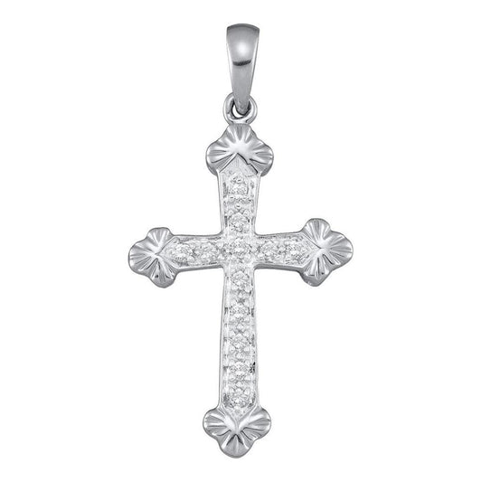 14k White Gold Round Diamond Cross Religious Pendant 1/6 Cttw