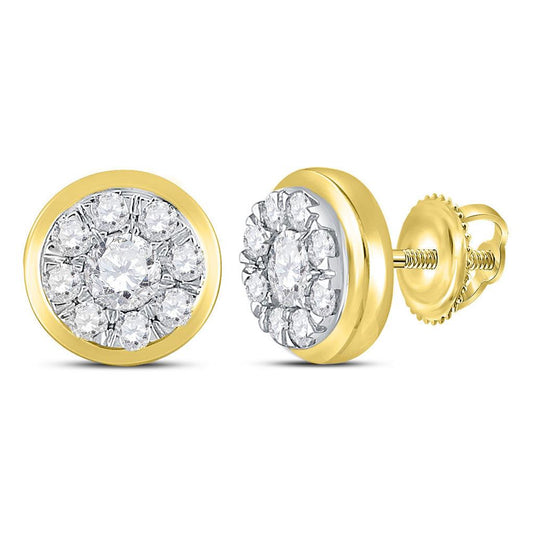 14k Yellow Gold Round Diamond Cluster Stud Earrings 1 Cttw