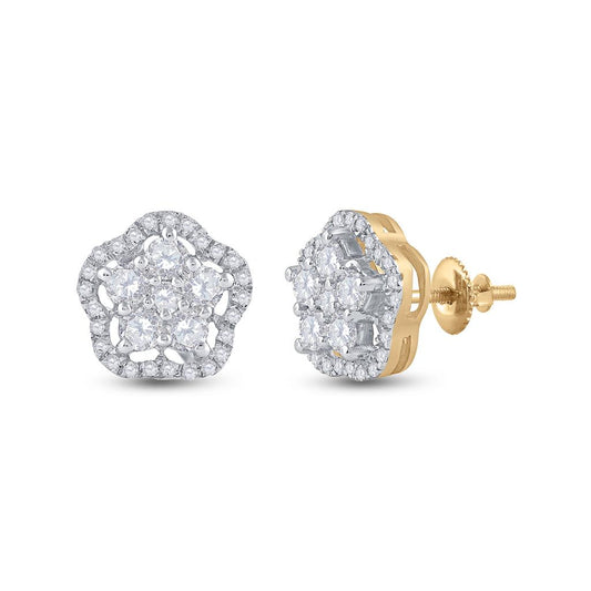 14k Yellow Gold Round Diamond Star Cluster Earrings 3/4 Cttw