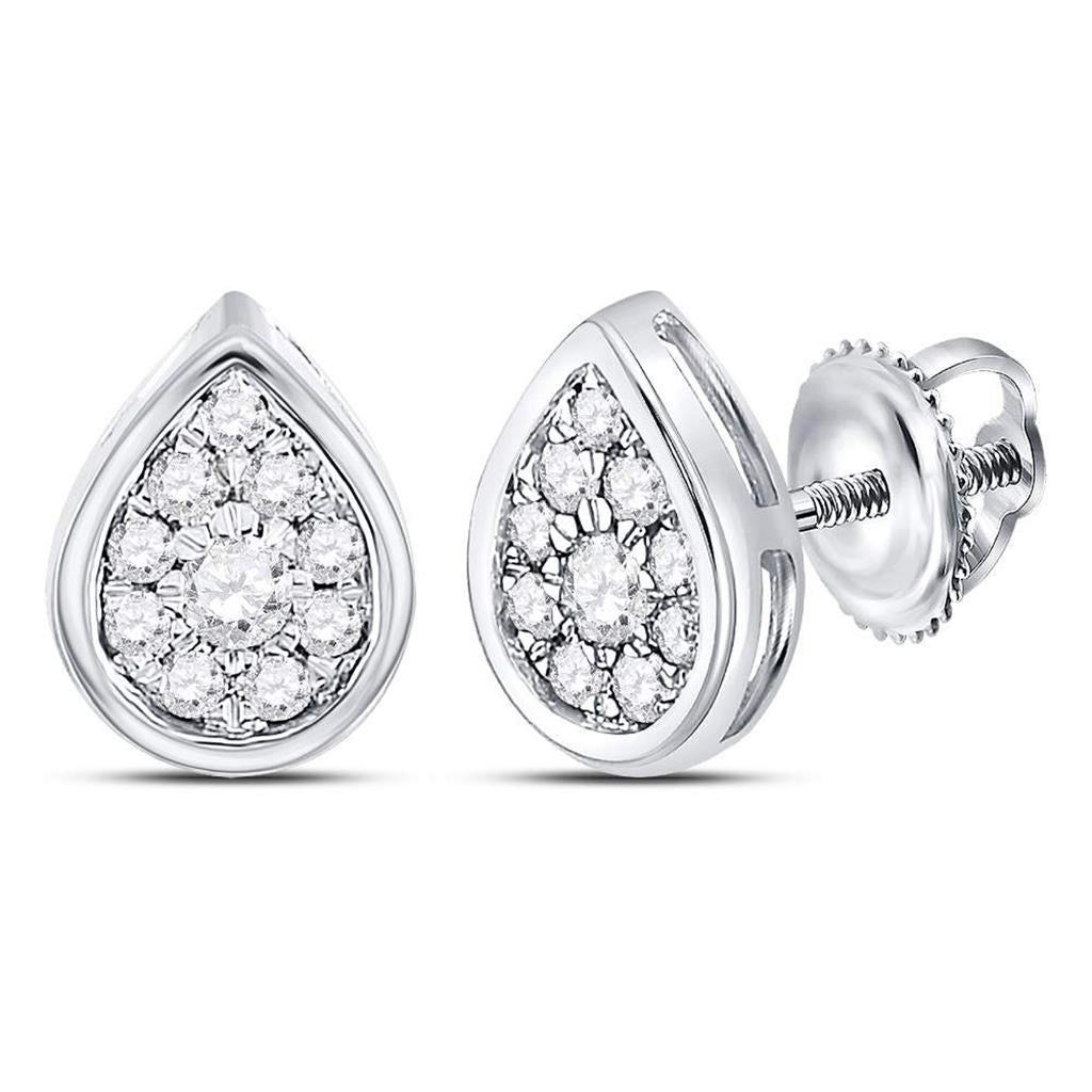 14k White Gold Round Diamond Teardrop Stud Earrings 1/4 Cttw