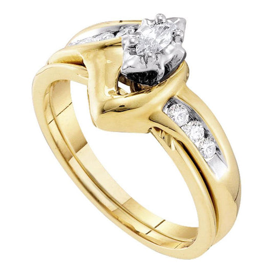 10k Yellow Gold Marquise Diamond Bridal Wedding Ring Set 1/4 Cttw