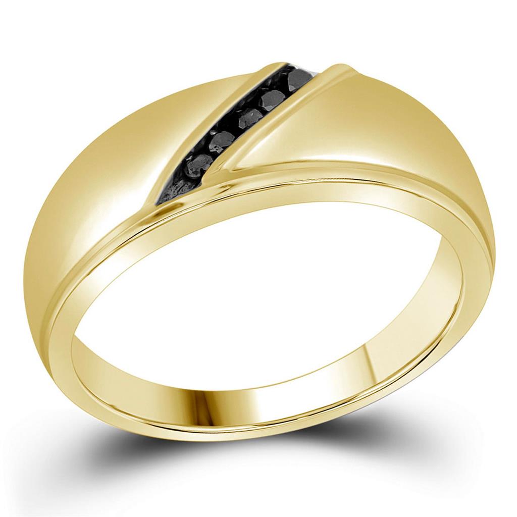 10k Yellow Gold Round Black Diamond Band Ring 1/8 Cttw