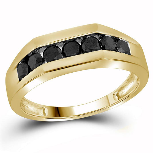 10k Yellow Gold Black Diamond Wedding Band Ring 1 Cttw