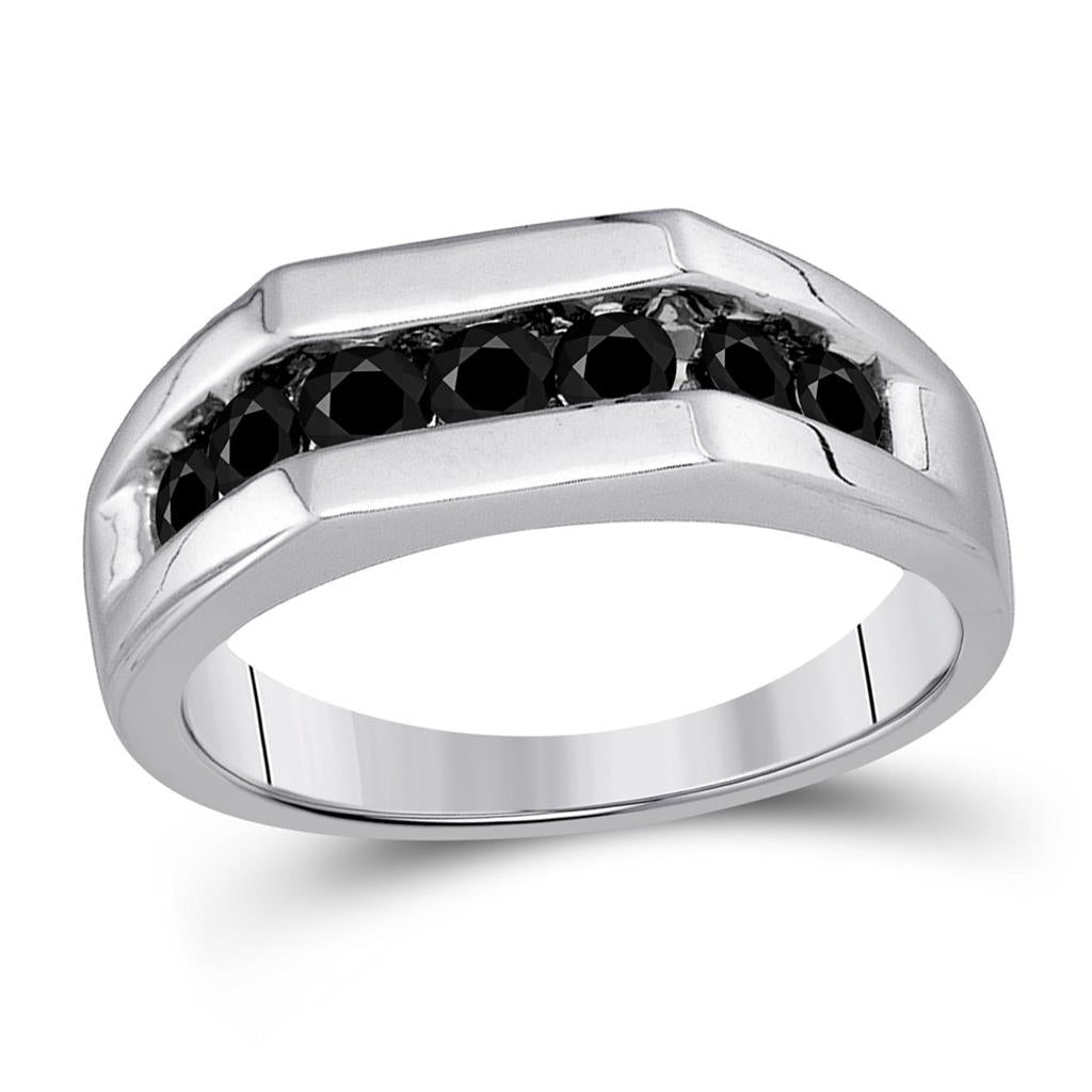 14k White Gold Black Diamond Wedding Band Ring 1 Cttw