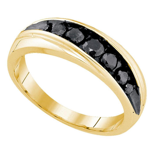 10k Yellow Gold Round Black Diamond Band Ring 3/4 Cttw