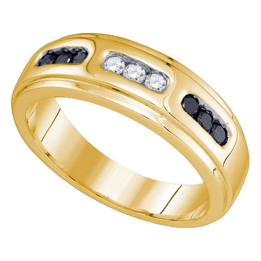 10k Yellow Gold Round Black Diamond Wedding Band Ring 1/3 Cttw