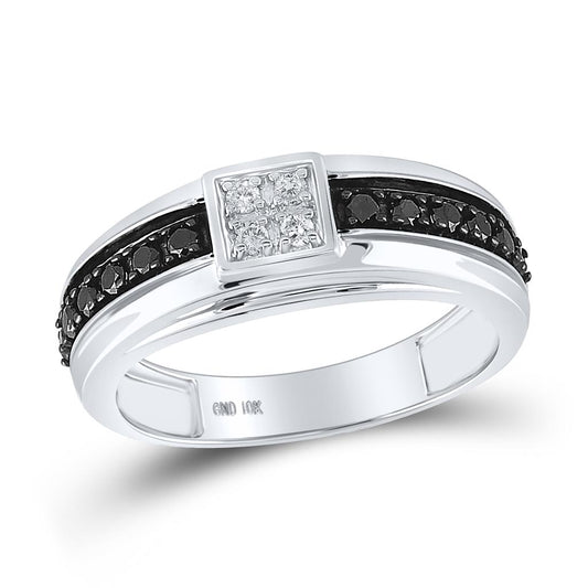 14k White Gold Black Diamond Wedding Band 1/2 Cttw