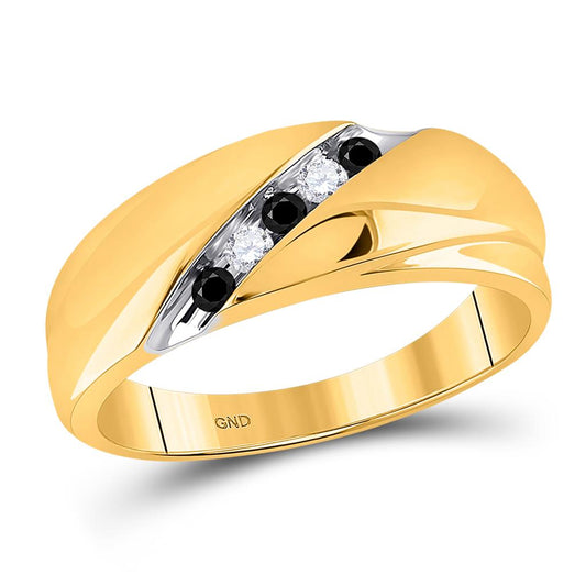 10k Yellow Gold Black Diamond Wedding Band Ring 1/5 Cttw