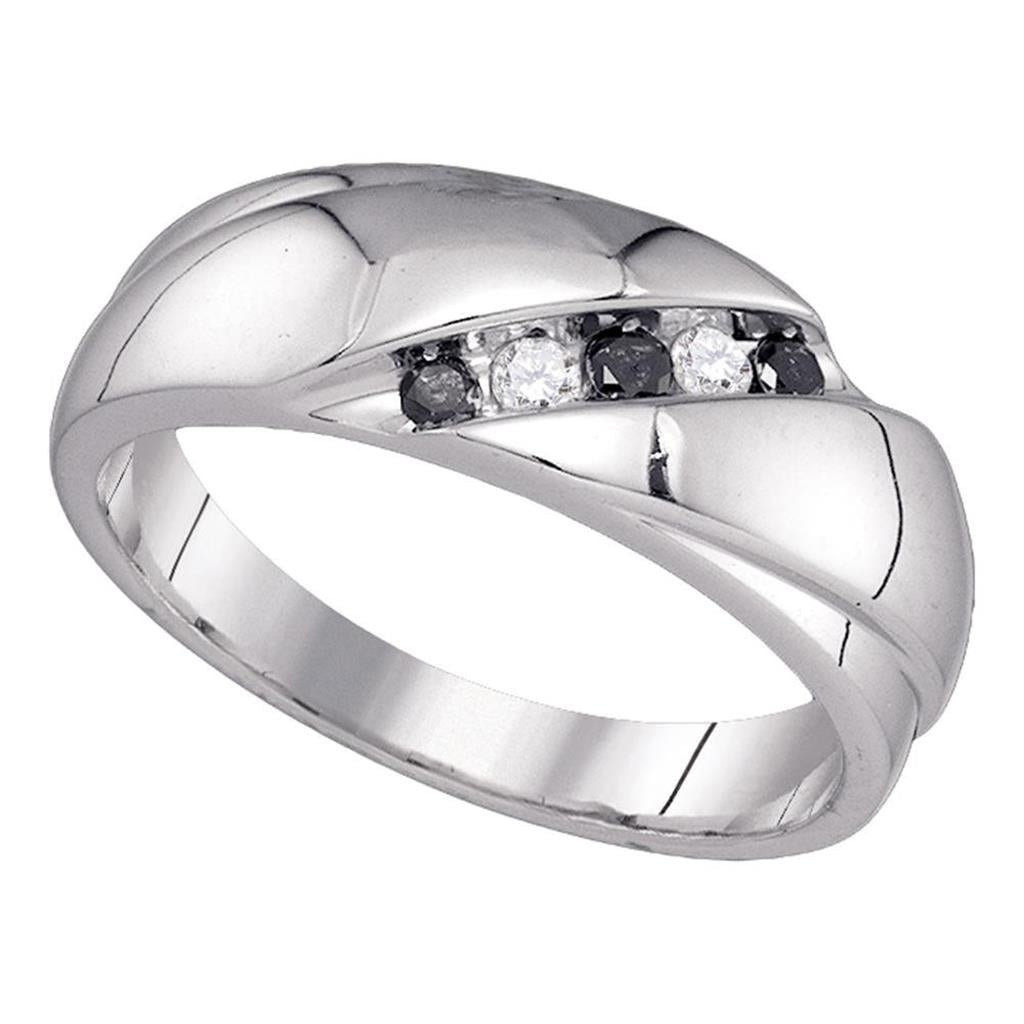 14k White Gold Black Diamond Wedding Band Ring 1/5 Cttw