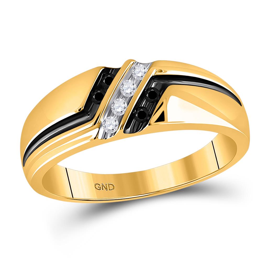 10k Yellow Gold Round Black Diamond Band Ring 1/5 Cttw