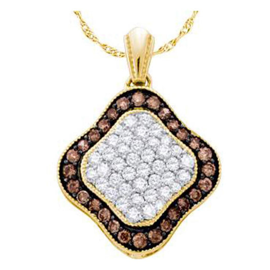 10k Yellow Gold Brown Diamond Square Cluster Pendant 1 Cttw