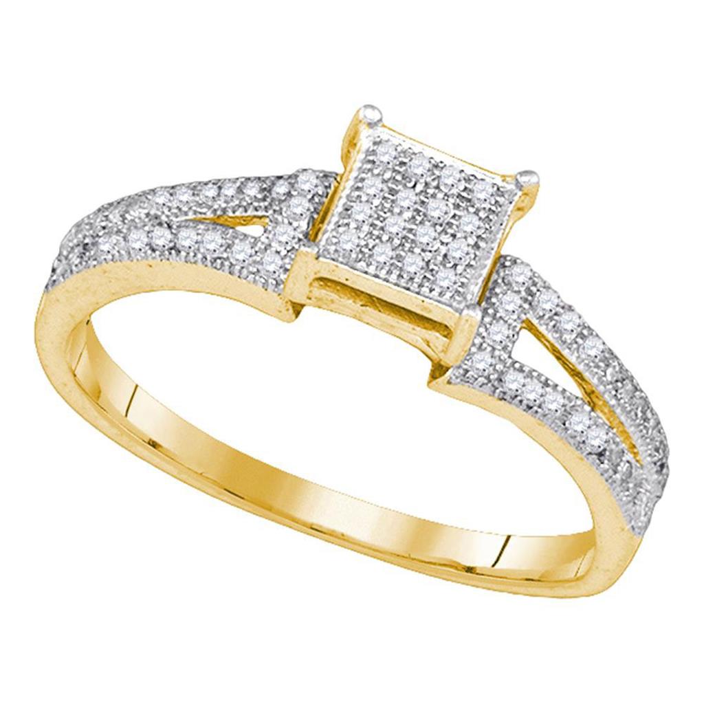 10k Yellow Gold Elevated Diamond Square Cluster Bridal Engagement Ring 1/6 Cttw