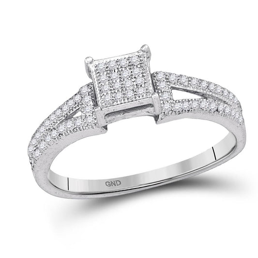 14k White Gold Elevated Diamond Square Cluster Bridal Engagement Ring 1/6 Cttw