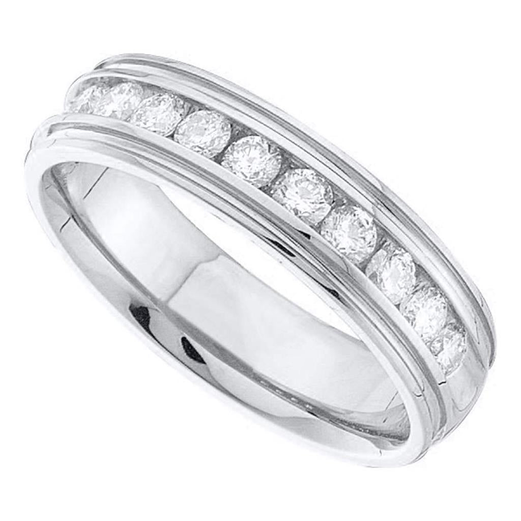 14k White Gold Round Diamond Ridged Edge Wedding Band 1/4 Cttw