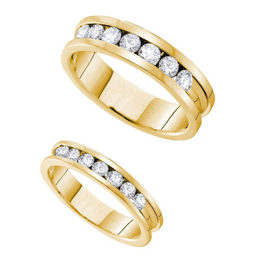 14k Yellow Gold Round Diamond Matching Bridal Wedding Band Set 1-1/2 Cttw