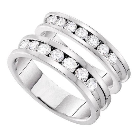 14k White Gold Round Diamond Matching Bridal Wedding Band Set 1-1/2 Cttw