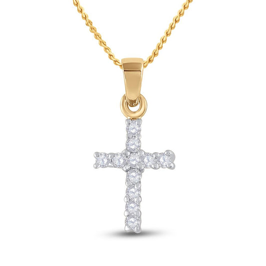 10k Yellow Gold Round Diamond Cross Pendant 1/4 Cttw