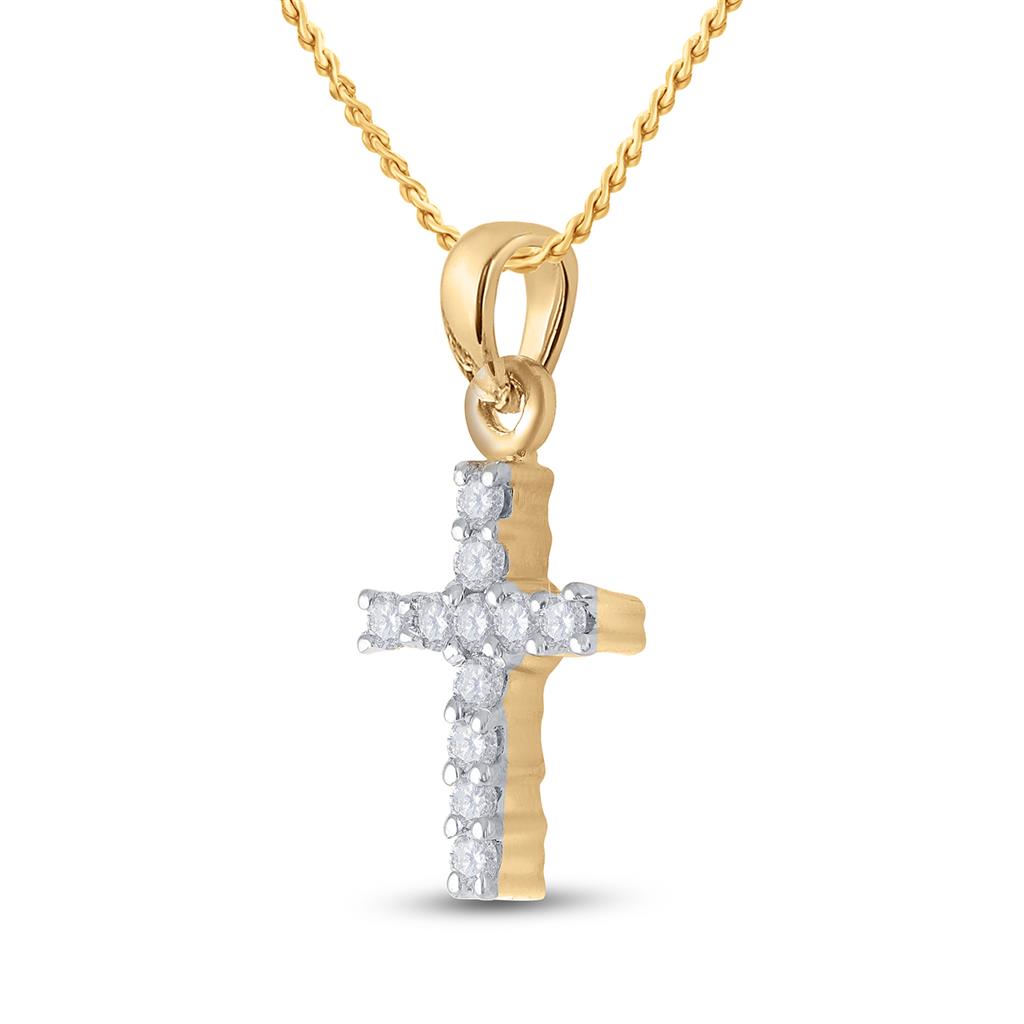 10k Yellow Gold Round Diamond Cross Pendant 1/4 Cttw