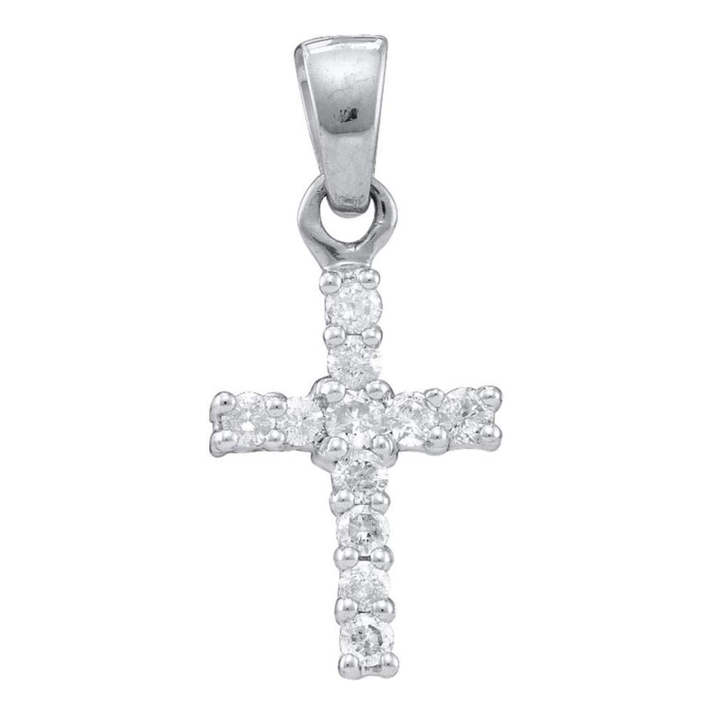 14k White Gold Round Diamond Cross Pendant 1/4 Cttw