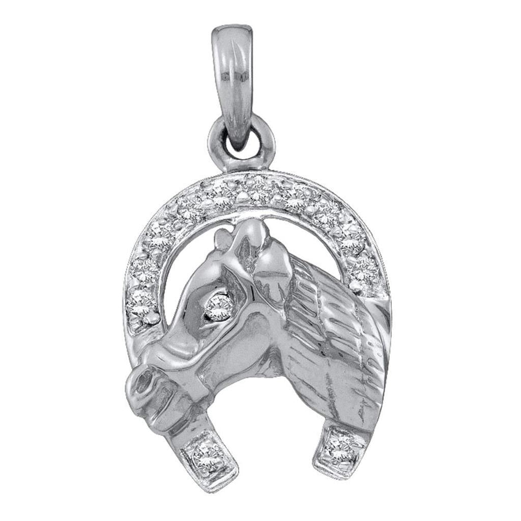 14k White Gold Round Diamond Lucky Horseshoe Charm Pendant 1/10 Cttw