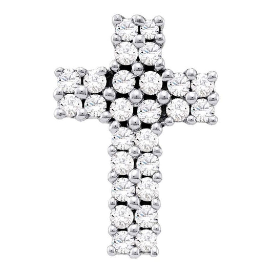 14k White Gold Round Diamond Cross Pendant 1/3 Cttw