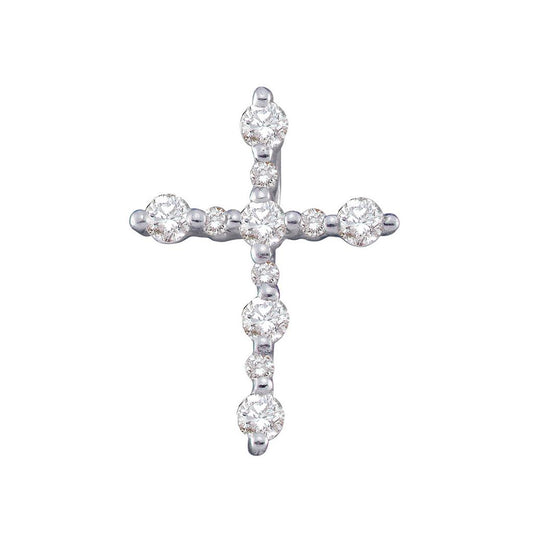 14k White Gold Round Diamond Simple Cross Religious Pendant 1/3 Cttw