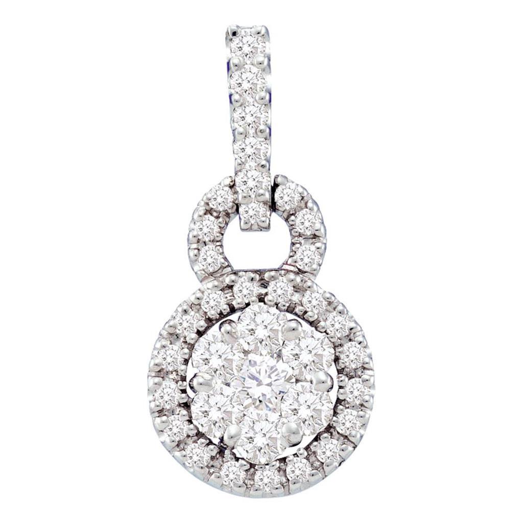 14k White Gold Round Diamond Circle Frame Flower Cluster Pendant 1/2 Cttw