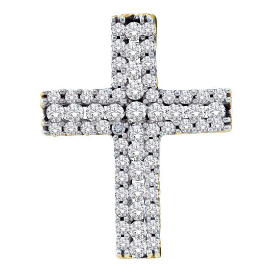 14k Yellow Gold Round Diamond Cross Pendant 1/2 Cttw