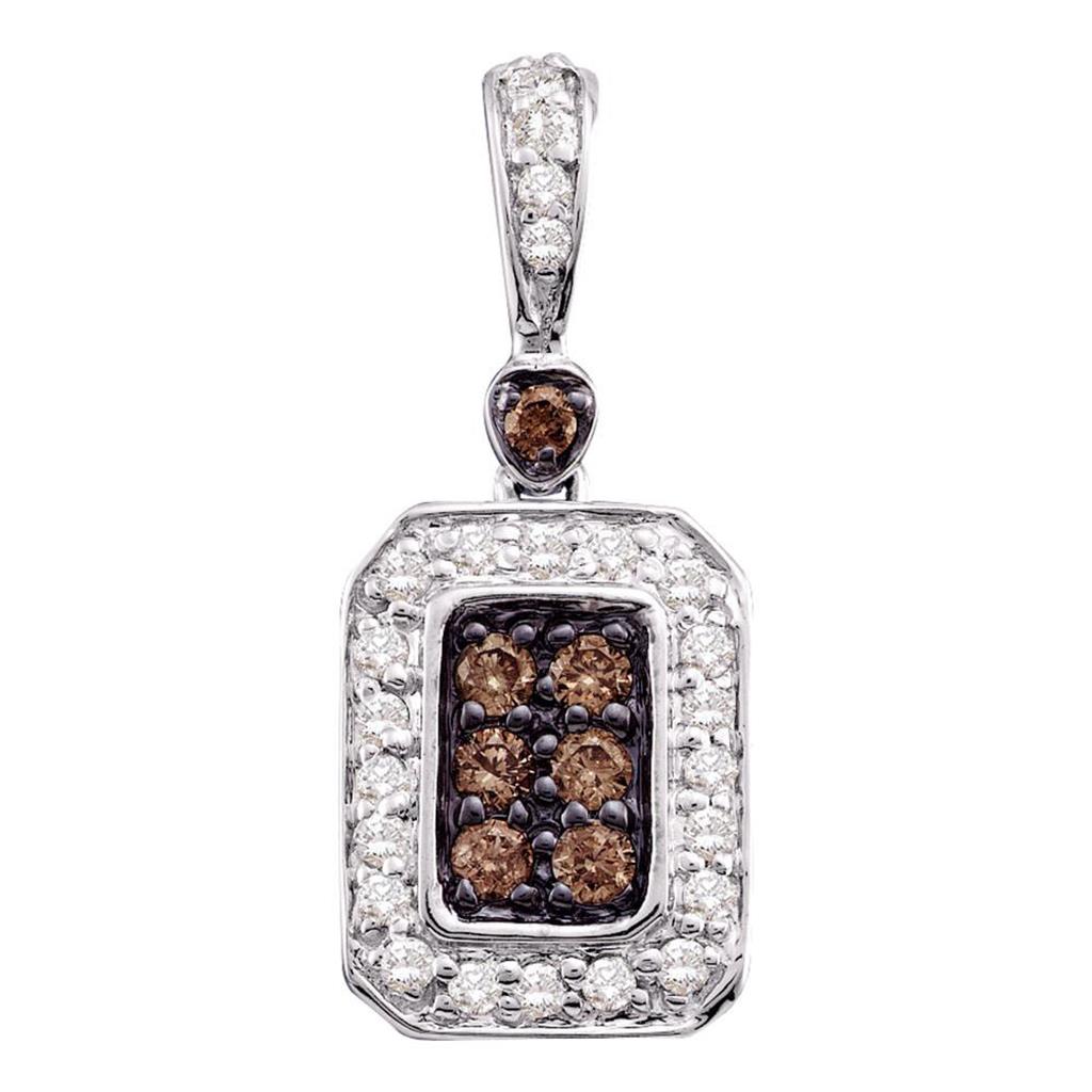 14k White Gold Brown Diamond Rectangle Cluster Pendant 1/4 Cttw