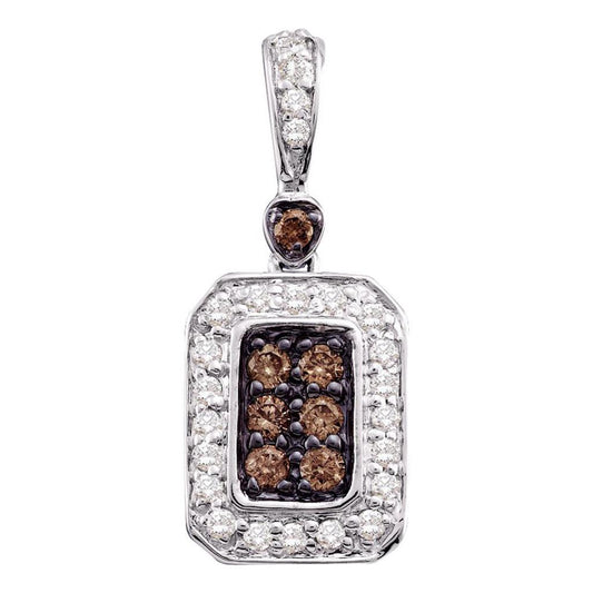 14k White Gold Brown Diamond Rectangle Cluster Pendant 1/4 Cttw