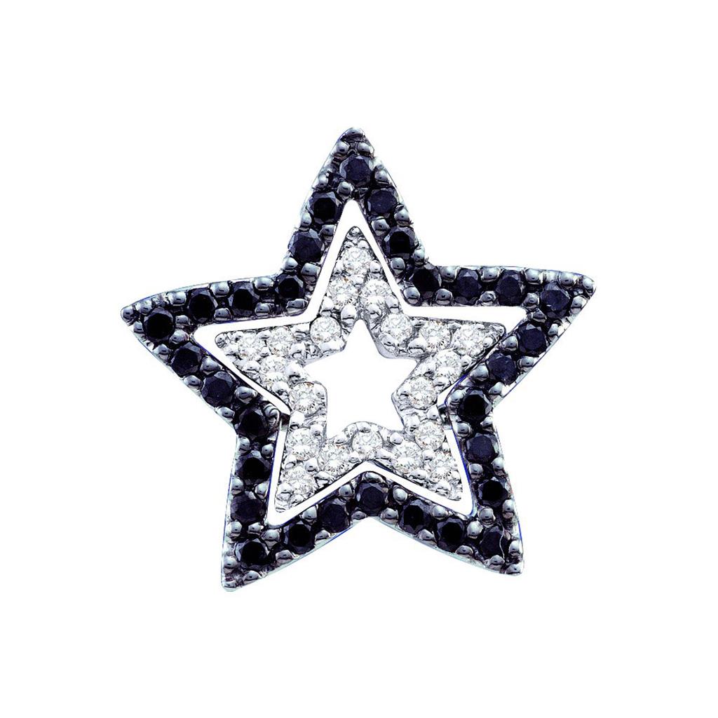 14k White Gold Round Black Diamond Star Pendant 1/3 Cttw